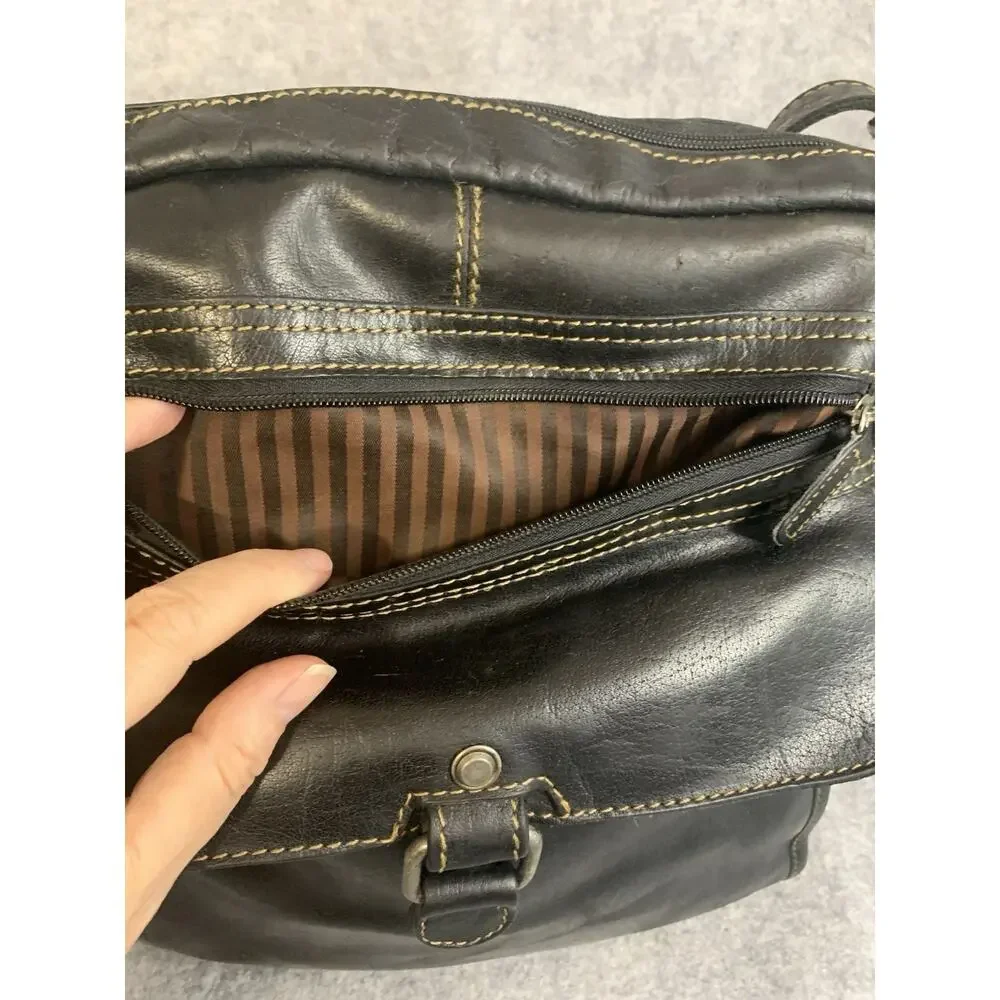 Jack Georges Voyager Crossbody Bag Black Leather Flap Zip Pockets Mens 7205